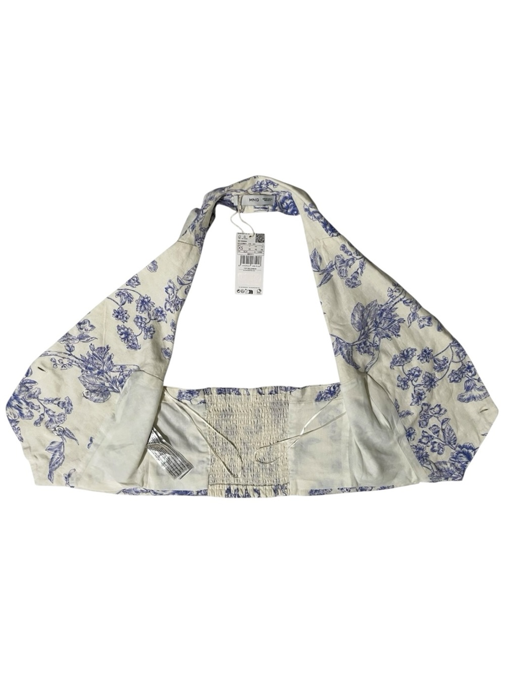 MANGO Floral Toile de Jouy Blue & Ivory Halter Tailored Waistcoat Vest XS - Picture 6 of 12